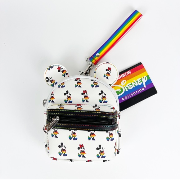 Disney Parks Loungefly Mickey Minnie Mouse Rainbow Pride Mini Backpack Wristlet - Picture 3 of 11